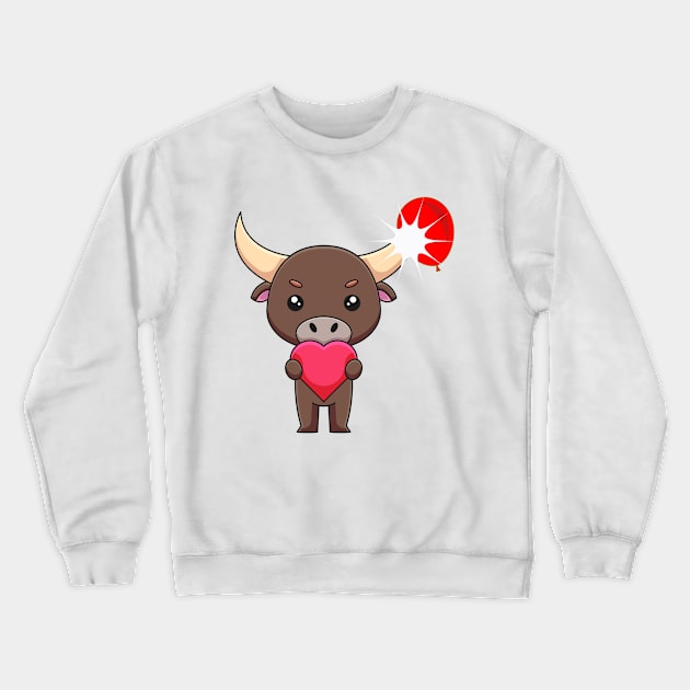 Cute bull Loves you Crewneck Sweatshirt by Mixserdesign